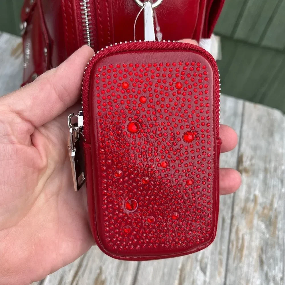 Madden Faux Leather Dome Ring Backpack Red Purse Bag